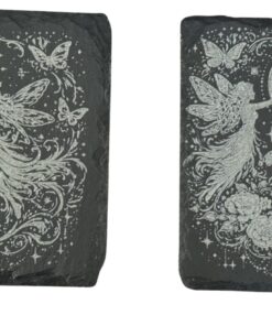 Slate coaster with elegant fairy butterfly reaching for the stars