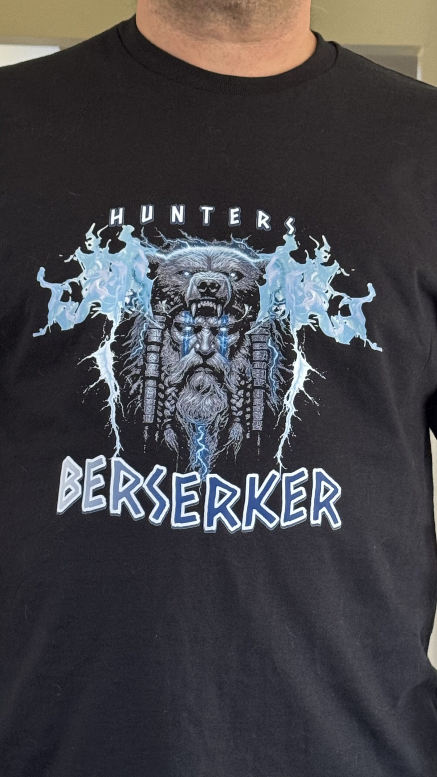 Berserker Viking T-shirt With electric blue flames fear spiking warrior design Hun Berserker