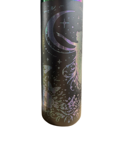 20 ounce black iridescent Fairy Butterfly tumbler with moonlight stars and a whimsical night scene