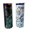 20oz Iridescent stainless steel tumbler with engraved cherry blossoms and butterflies Elegant floral designs